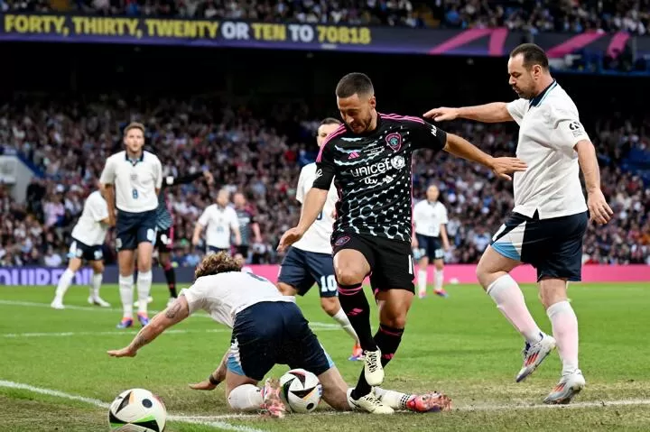 No Chance For Eden Hazard as Danny Dyer pocketed Him with THREE tackles as EastEnders hardman marks Chelsea legend at Soccer Aid
